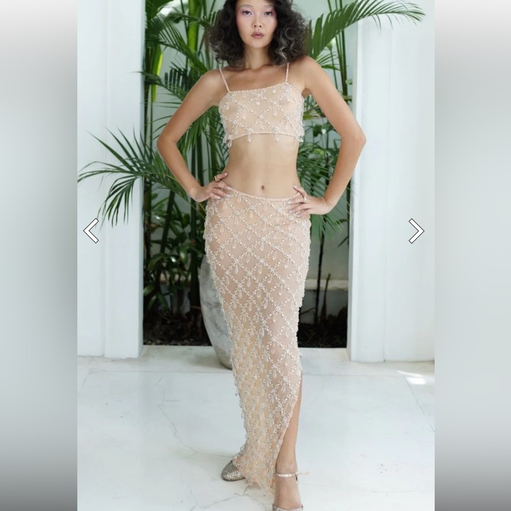 Oceanus Calliope Luxury Crystal Nude Co-Ord Skirt, Size XS